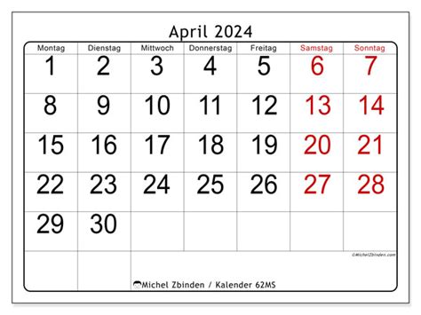 Kalender April 2024 Zum Ausdrucken “62ms” Michel Zbinden At