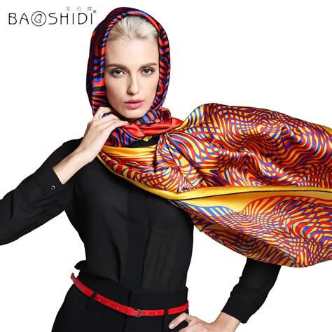 Line Design 100 Satin Silk106106 Large Square Scarf Baoshidi Luxury Brand Women Pure Silk