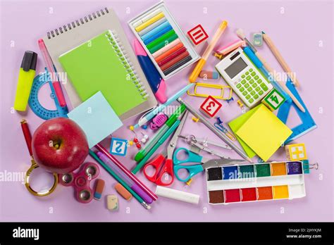 School And Office Supplies Top View Stock Photo Alamy