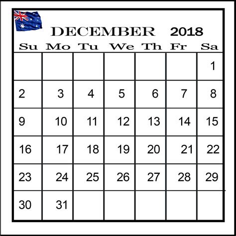 December 2018 Calendar For Australia Calendar Australia Calendar