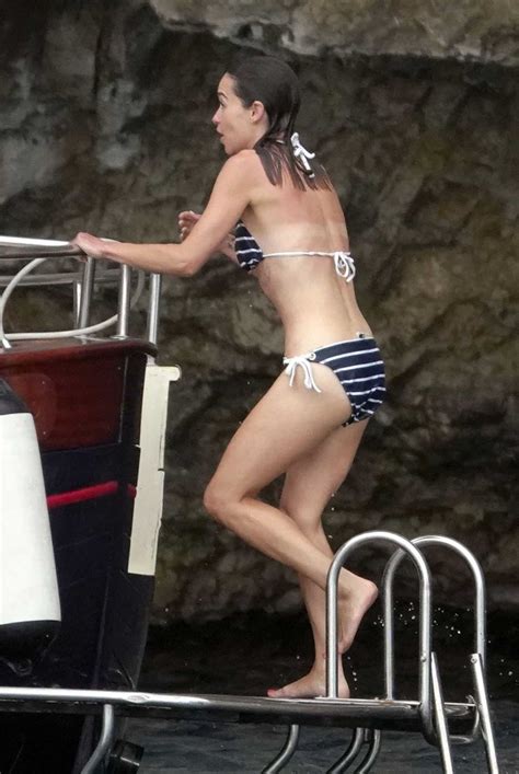 Emilia Clarke In A Striped Bikini On The Boat In Positano Italy