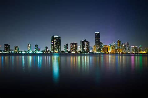 Miami Night Skyline By Andres Leon Royalty Free And Rights Managed