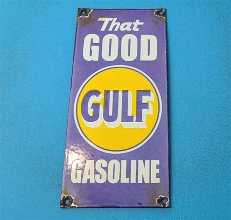 Vintage Good Gulf Gasoline Porcelain Gas Motor Oil Service Station Pump Sign Picclick