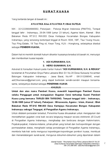 Surat Kuasa Cerai Gugat Pdf