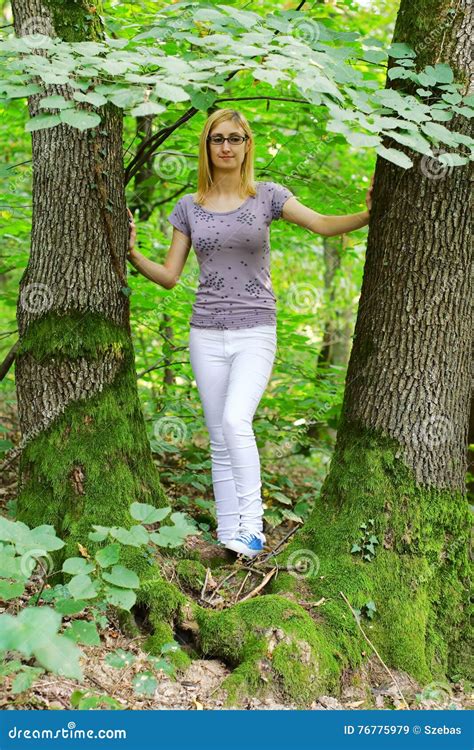 Young Blonde Girl In The Woods Stock Image Image Of Girl Outdoor
