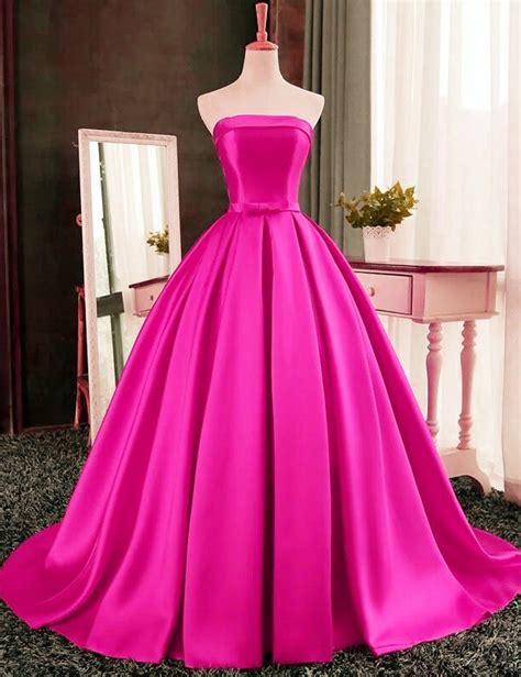 Pink Satin Floor Length Prom Gown Featuring Strapless Straight Across