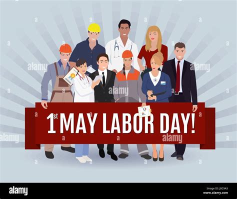 Labor Day Greeting Illustration People Group Different Occupation With