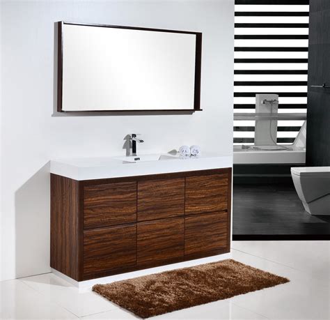 59 inch single sink bathroom vanity with black tempered glass top $3,936.00 $3,009.00 sku: Bliss 60″ Single Sink Walnut Free Standing Vanity