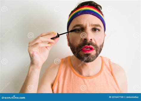 Non Binary Person Using Makeup Products Stock Photo Image Of Beard