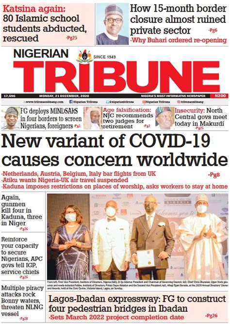 Todays Nigerian Newspapers Front Page Politics Nigeria