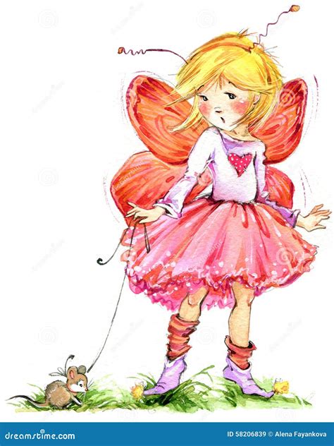 Funny Children Fairy Background Watercolor Drawing Stock Illustration