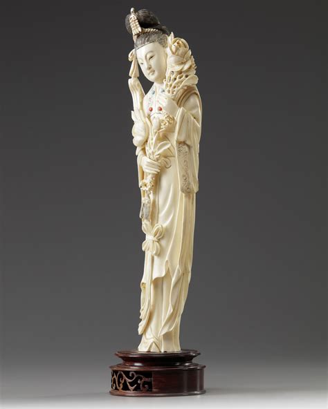A Chinese Carved Ivory Figure Of A Female Immortal Oaa