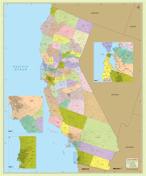California Zip Code Map With Counties 48″ W X 57″ H Buy Map Of