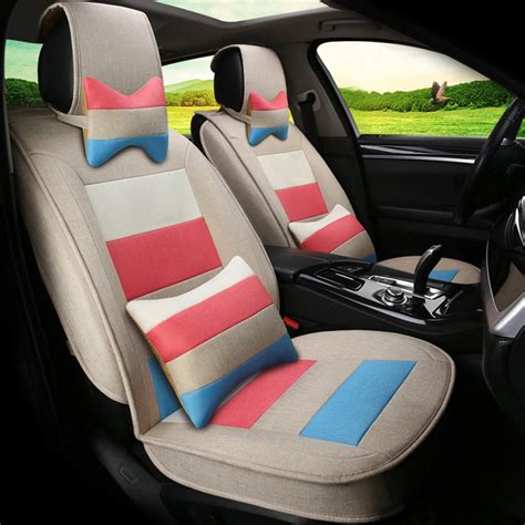 buy 11pcs linen fabric car seat cover universal luxury four colors stitching