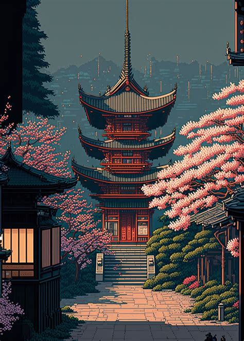 Pixel Art Japanese Shrine Poster By Kyzart Displate