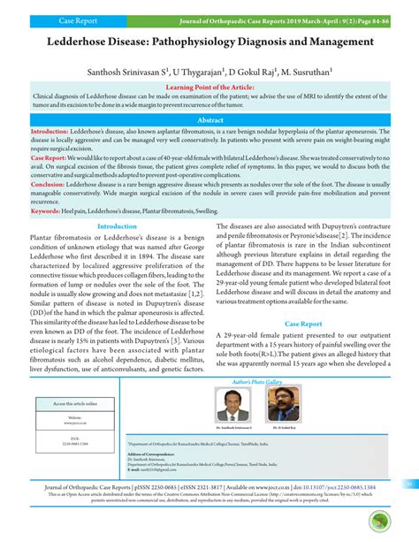 Pdf Ledderhose Disease Pathophysiology Diagnosis And Management