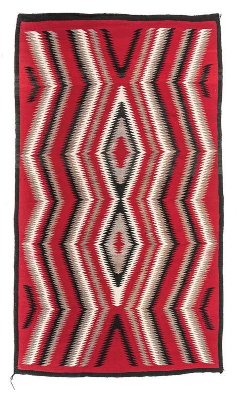 Navajo Weaving Navajo Rug With Black Border Around A Bright Red