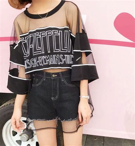 Harajuku See Through Mesh Patch Work Loose T Shirt In 2021 Cute Skirt Outfits Trendy Fashion