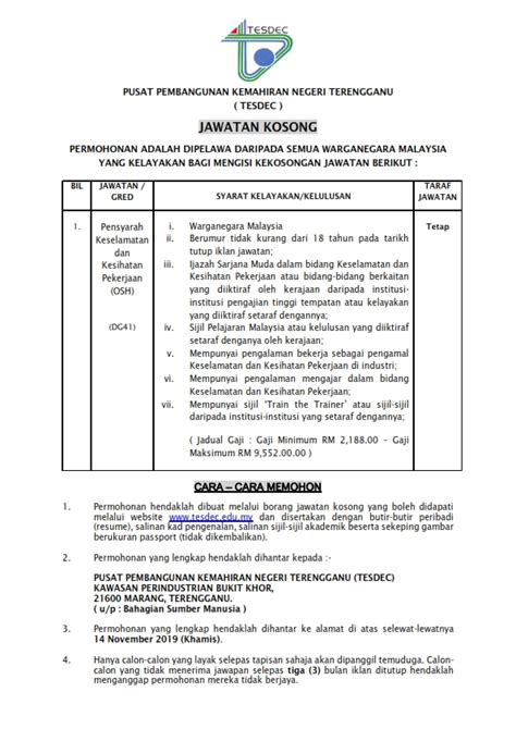 Permohonan pismp 2019 boleh dibuat secara atas talian dengan mengakses applikasi permohonan pismp ipg di bawah ini Jawatan Kosong Pensyarah OSH DG41 (TETAP) | TESDEC | Ukai ...