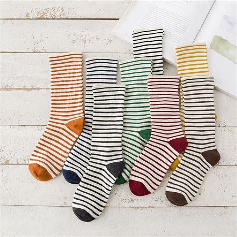 1pair Japanese Style Striped Socks Fashion Women Cute Striped Knit