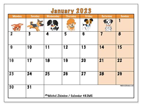 January 2023 Printable Calendar “47ms” Michel Zbinden Za