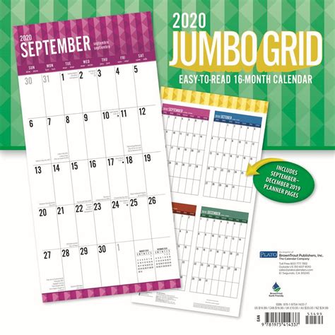 Jumbo Grid Large Print Wall Calendar