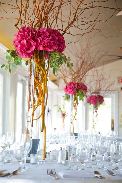 Hydrangeas And Curly Willow Branch Centerpieces Floral Centerpieces