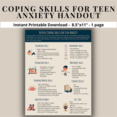 Anxiety Coping Skills For Teens Handout Teen Coping Strategies For