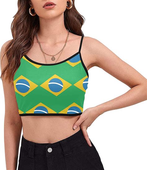 Brazil Flag Womens Padded Spaghetti Strap Crop Top At Amazon Women’s Clothing Store