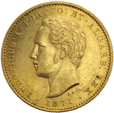 Portugal 5000 Reis Gold Coin 1871