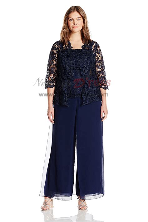 Royal Blue larger size Mother Of The Bride Pant Suits nmo-487 Eloquii lace wide leg jumpsuit.