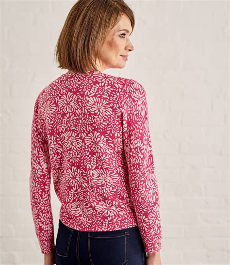 Fuchsia Pinkcream Womens Cotton Blend Print Cardigan Woolovers Uk