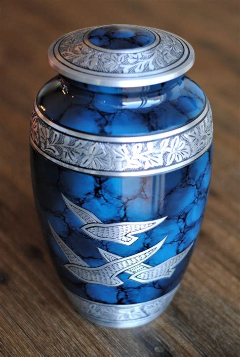 Silver Doves Cremation Urn For Human Ashes Sapphire Blue Etsy