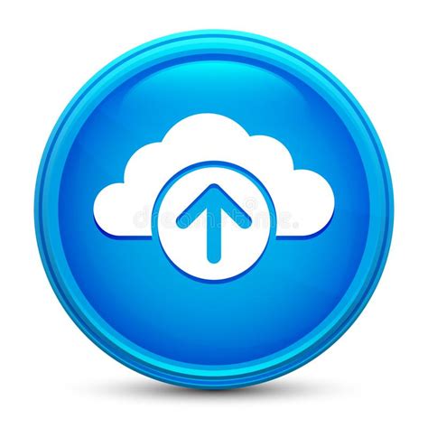 Cloud Upload Icon Glass Shiny Blue Round Button Isolated Design Vector