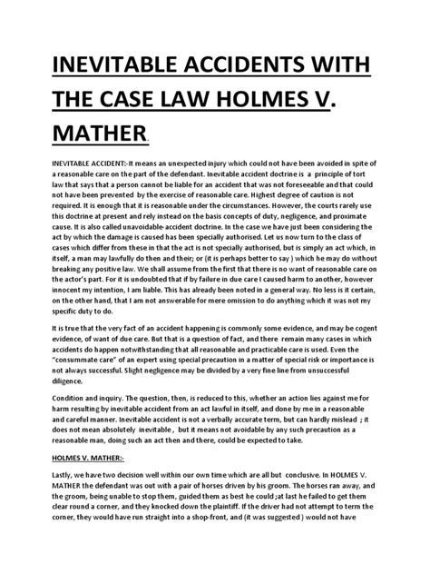 Inevitable Accidents With The Case Law Holmes V Pdf Duty Of Care