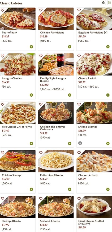 Olive Garden Printable Lunch Menu