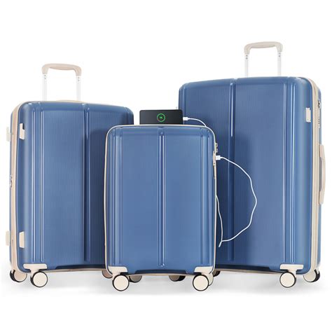 3 Piece Expandable Luggage Set With Usb Port 202428 Inch Pp