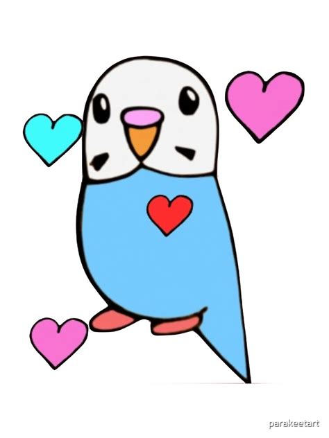 Cute Budgie With Hearts Sticker By Parakeetart Redbubble