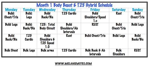 Committed To Get Fit Body Beast T25 Month 1 Workout Schedule Body