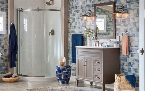Floor & decor bathroom tile and flooring are the perfect choice for your bathroom project at rock bottom prices. A bathroom features a blue and gray patterned wall tile ...