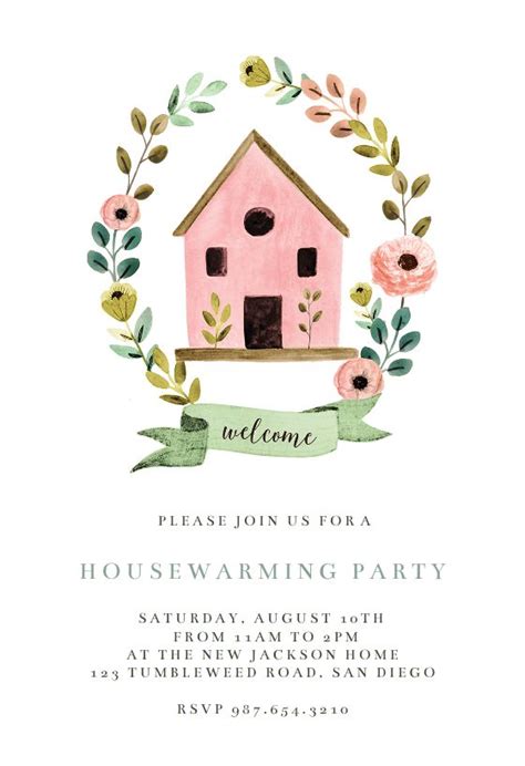 A Pink Housewarming Party With Flowers And Greenery Around The Edges Is