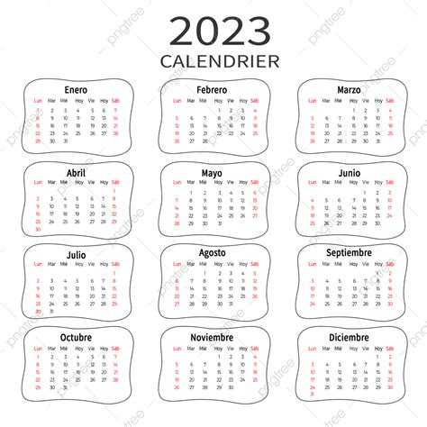 2023 Año Nuevo Español Calendario Negro Minimalista Png 2023