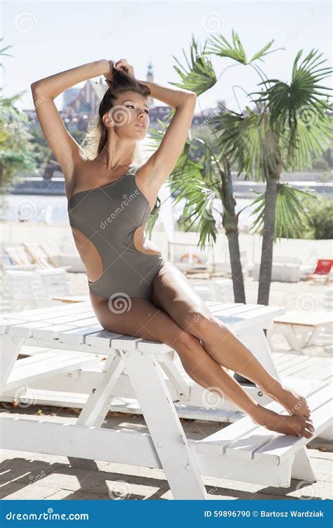 Beautiful Brunette Woman On The Beach Stock Photo Image Of Attractive
