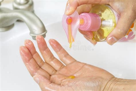 Using Liquid Soap For Washing Hands Stock Photo Image Of Female