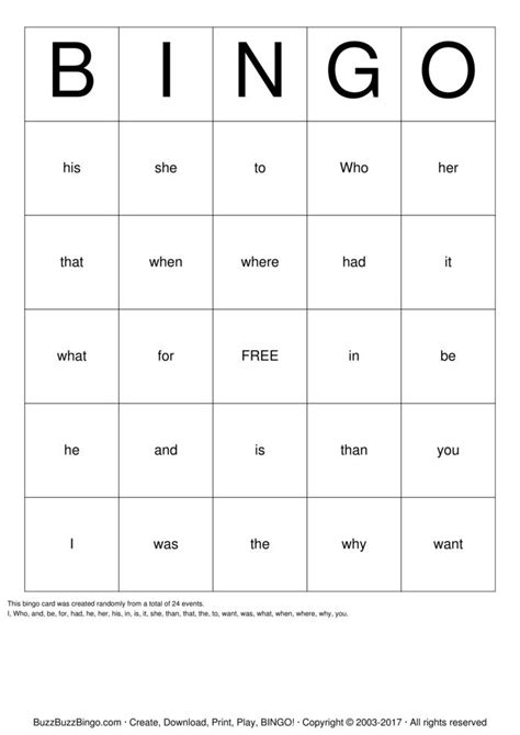 Sight Word Bingo Bingo Cards To Download Print And Customize