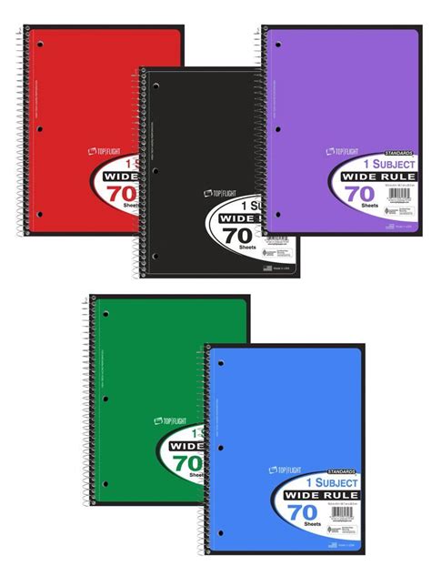 Wholesale 1 Subject Wide Ruled Spiral Notebook 70 Sheets 5 Colors