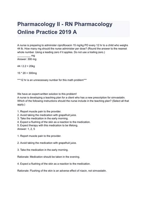 Pharmacology II - RN Pharmacology Online Practice Questions & Answers