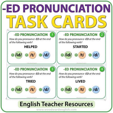 Ed Pronunciation English Task Cards Woodward English Pronunciation