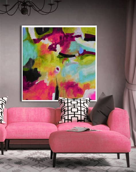Pink Fuschia Abstract Print Pink Blue White Giclee Square Etsy Canada