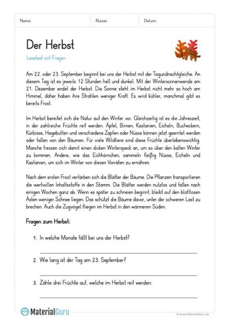Kostenlose lesetests mit l sung, sprachtests, lese bungen. Lesetext zum Herbst | Gedicht grundschule, Deutsch lesen ...